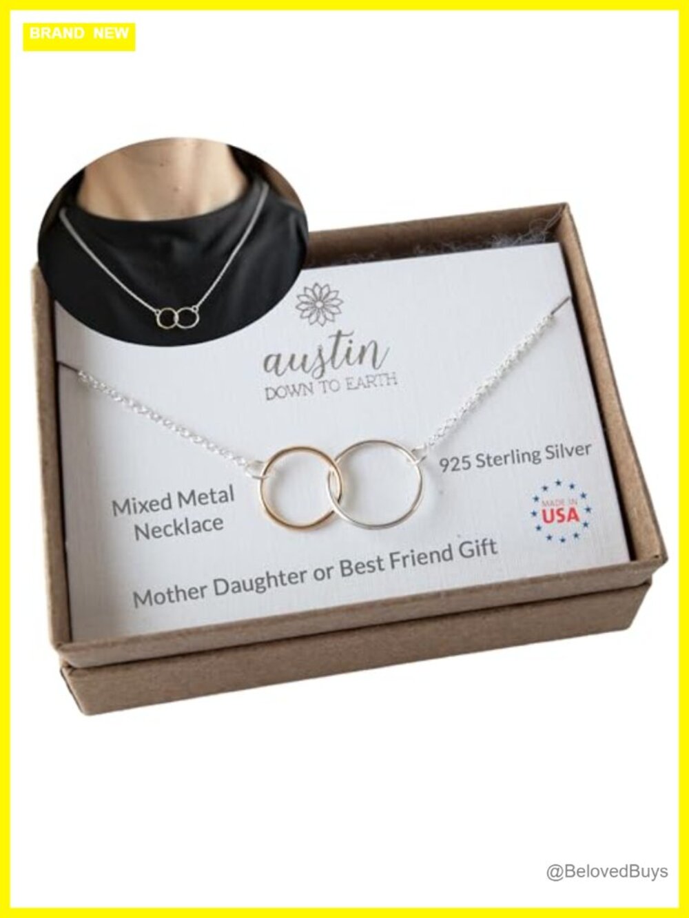 Two Tone Sterling Silver 14k Gold Filled Connected Circle Necklace Adjustable